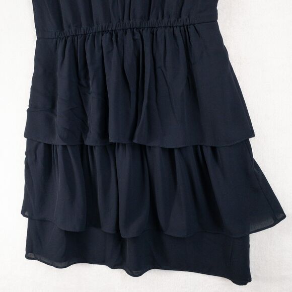 J. Crew Point Sur Dress Womens 8 Navy Blue V Neck Ruffle Short Sleeve - Picture 11 of 12